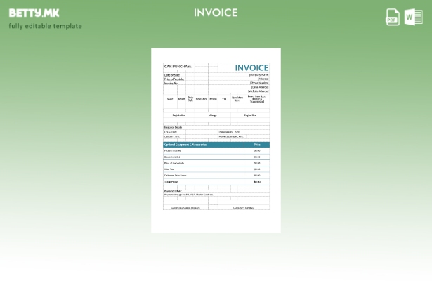 Шаблон за фактура за купување автомобил во модерен стил